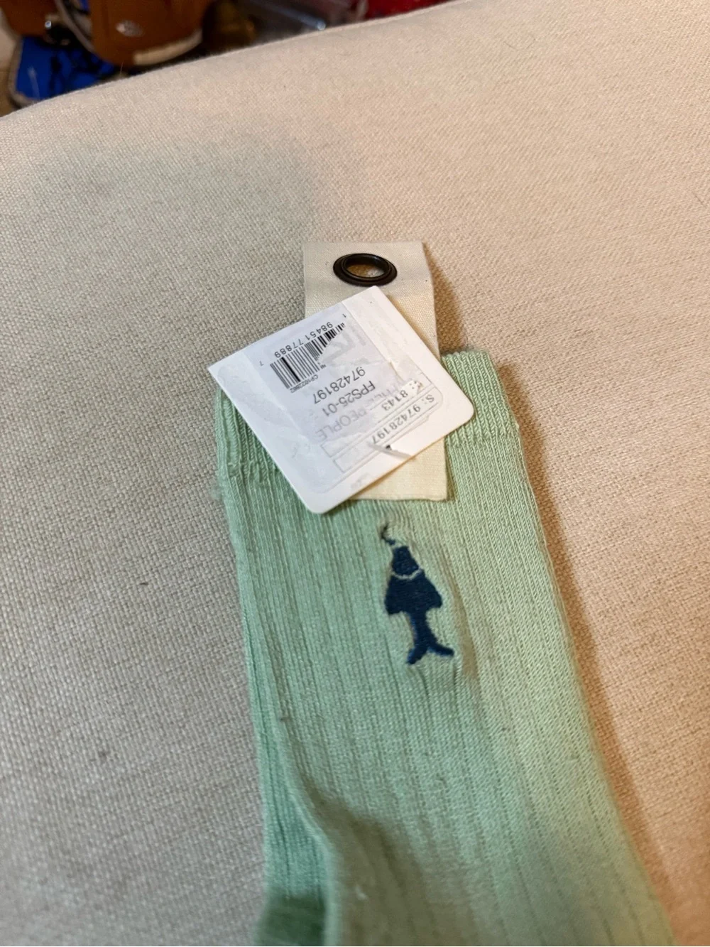 Free People Embroidered Fish Light Green Crew Socks NWT